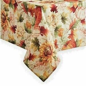 Thanksgiving Fabric Tablecloth 60x102" Pumpkins Autumn Sunflower Festival Fall